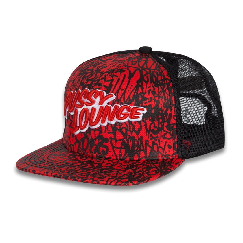 Pussy Lounge Red camo trucker cap